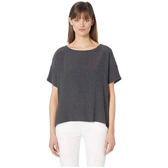 Eileen Fisher Tops - Eileen Fisher Womens Xs Morse Code Dotted Tencel Viscose Crepe Boxy Lagenlook